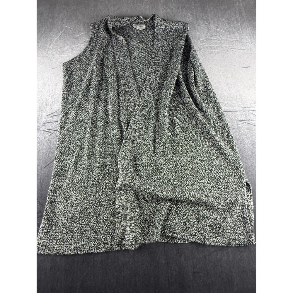 CW Classics Women 1X Black White Marled Knit Open Front Sleeveless Vest Cardigan